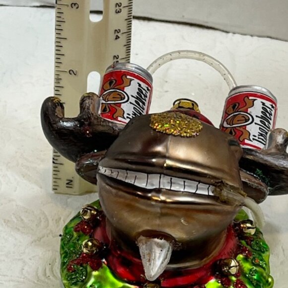 Jingle Beer Moose Head in Wreath Glitter Beer Funnel Glass Christmas Ornament 4" - Picture 11 of 11